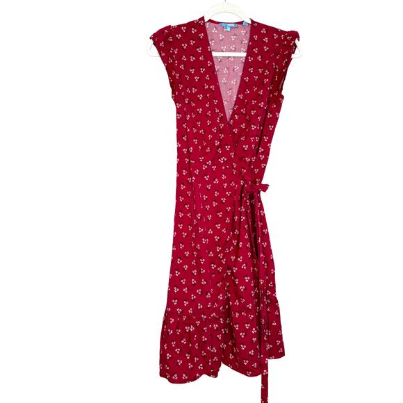 Draper James Red Floral Wrap Dress Tie Waist V-Neck Short Sleeve Size 0 - Picture 2 of 9